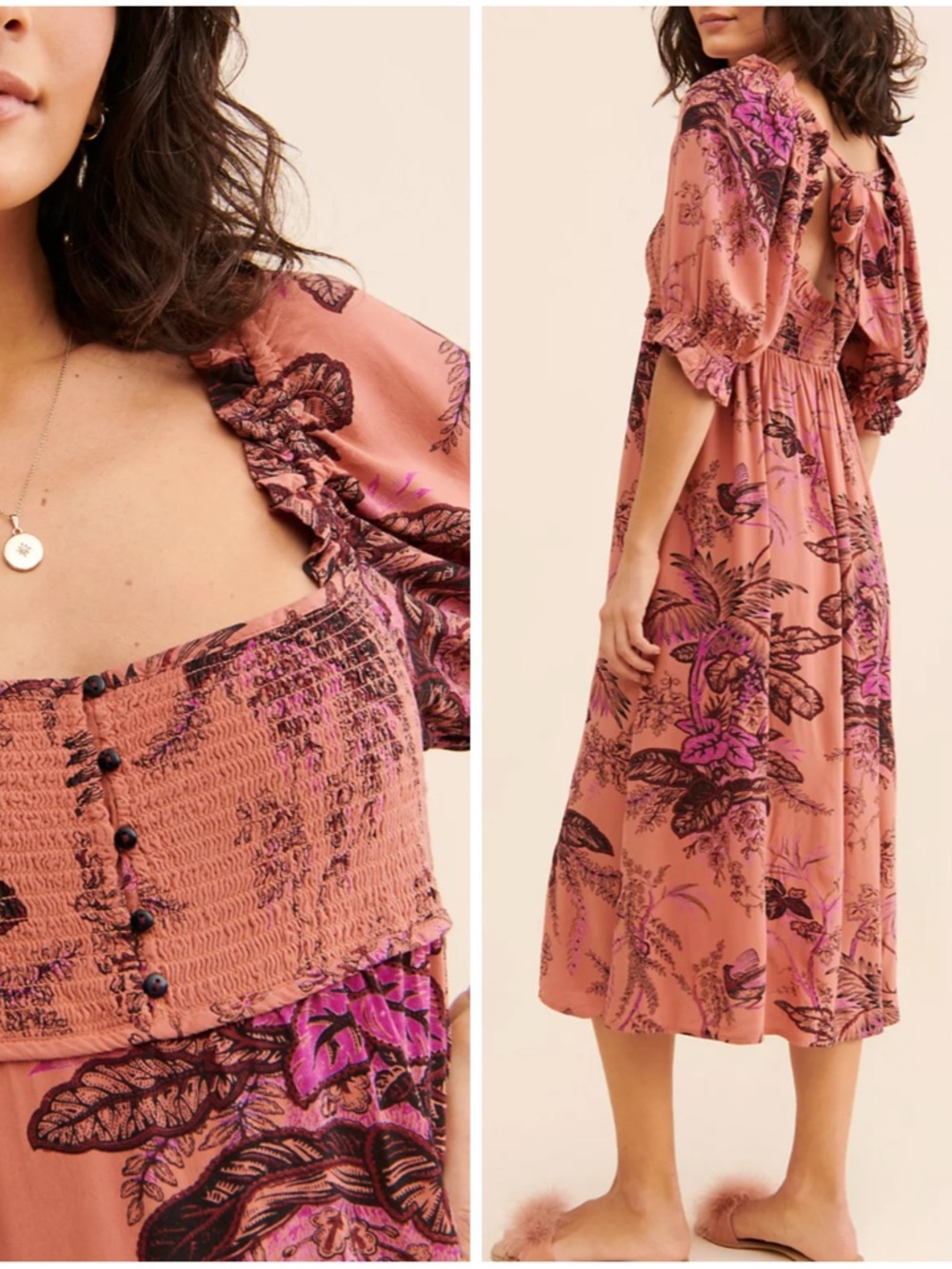 Anthropologie Floral Smoked Midi Dress Size S